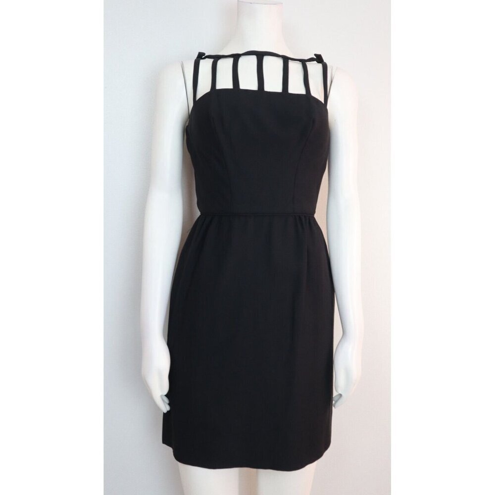 VINTAGE 90'S WOMEN'S BLACK DRESS - STRAPPY NECKLINE - SIZE 00/0 - CANDLELIGHT
